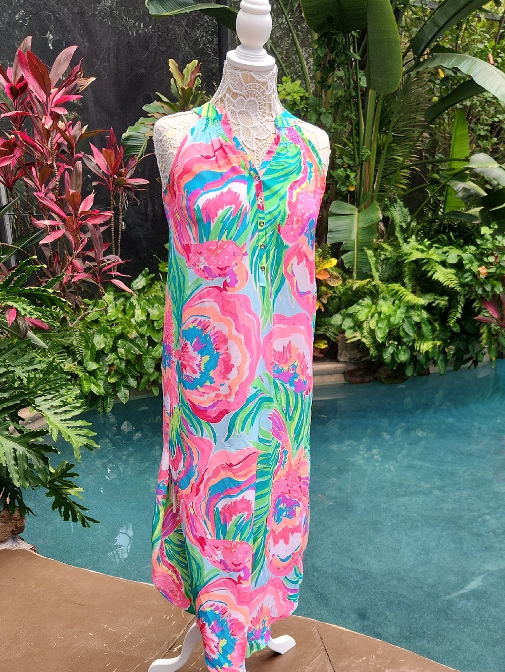 Lilly Pulitzer Multicolor Floral Halter Maxi Dress - Pink & Green & Blue